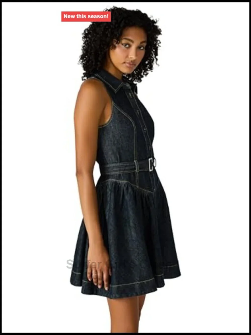 Sleeveless Collared Denim Dress Cotton Spandex Button Front